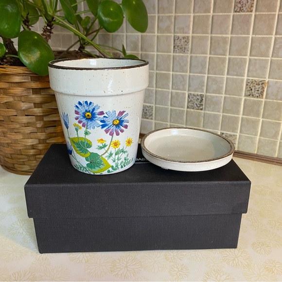 Vintage Speckled Stoneware small flower pot and saucer made in Japan - Picture 5 of 6